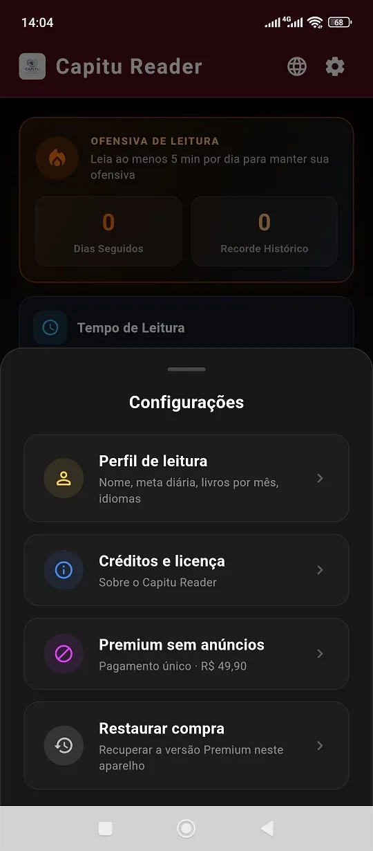 Configurações de Conforto Visual e Temas de Leitura